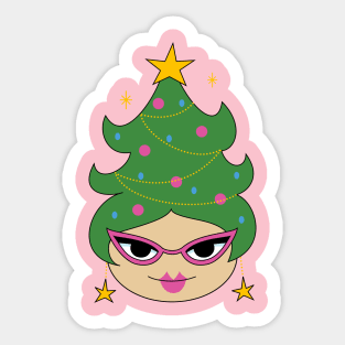 Retro Christmas Tree Cute Beehive Hair Sticker